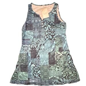 ETCYNEW Sleeveless Geometric Henley Knit Polyester Tunic Top Blue Black Gray L